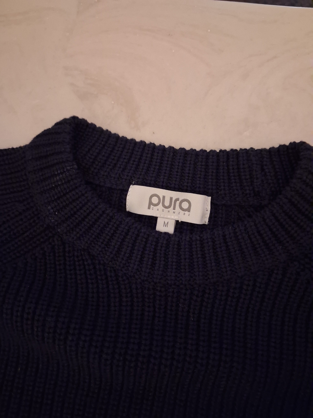 Pura Cashmere Womens Fishermans Crew Neck Sweater Navy Sz M - Picture 3 of 5